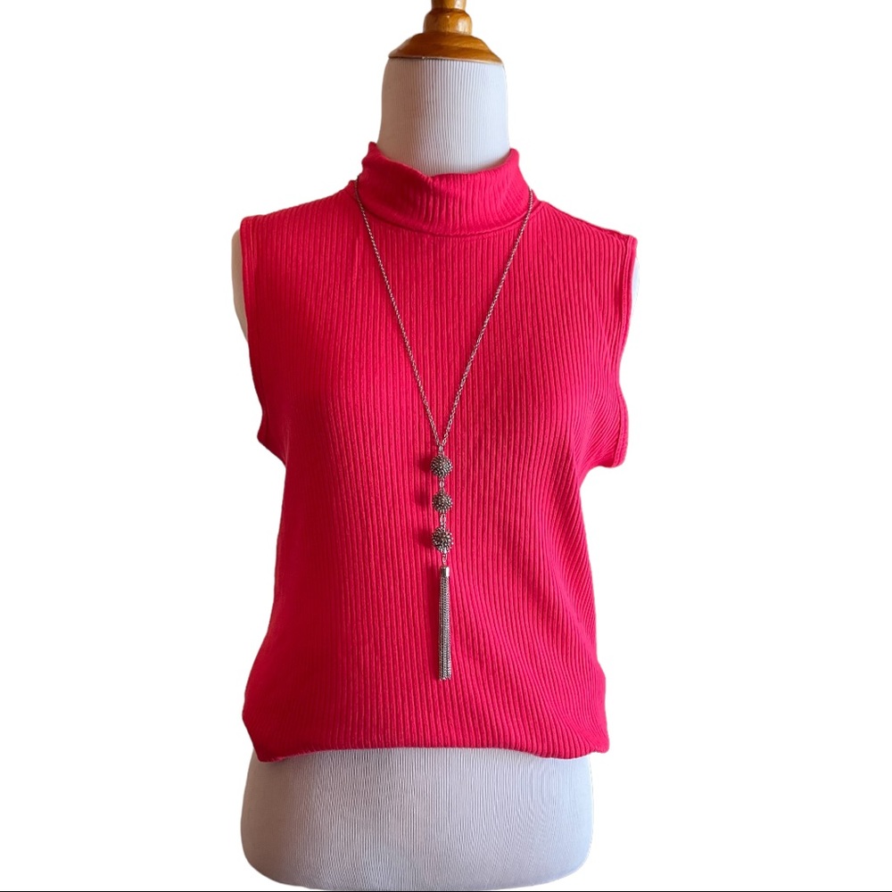 Christian Siriano red ribbed sleeveless mock turtleneck XL